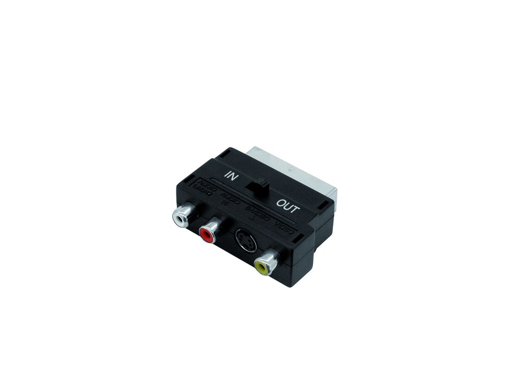 Adapter Scart samec - 3x Cinch (+ 4-pin) s přepínačem