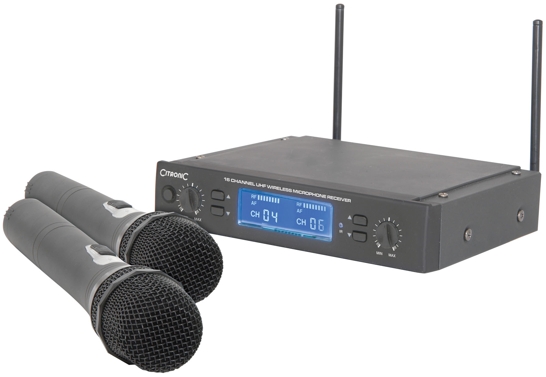UHF bezdrátový set, 2x ruční mikrofon, 16 kanálů