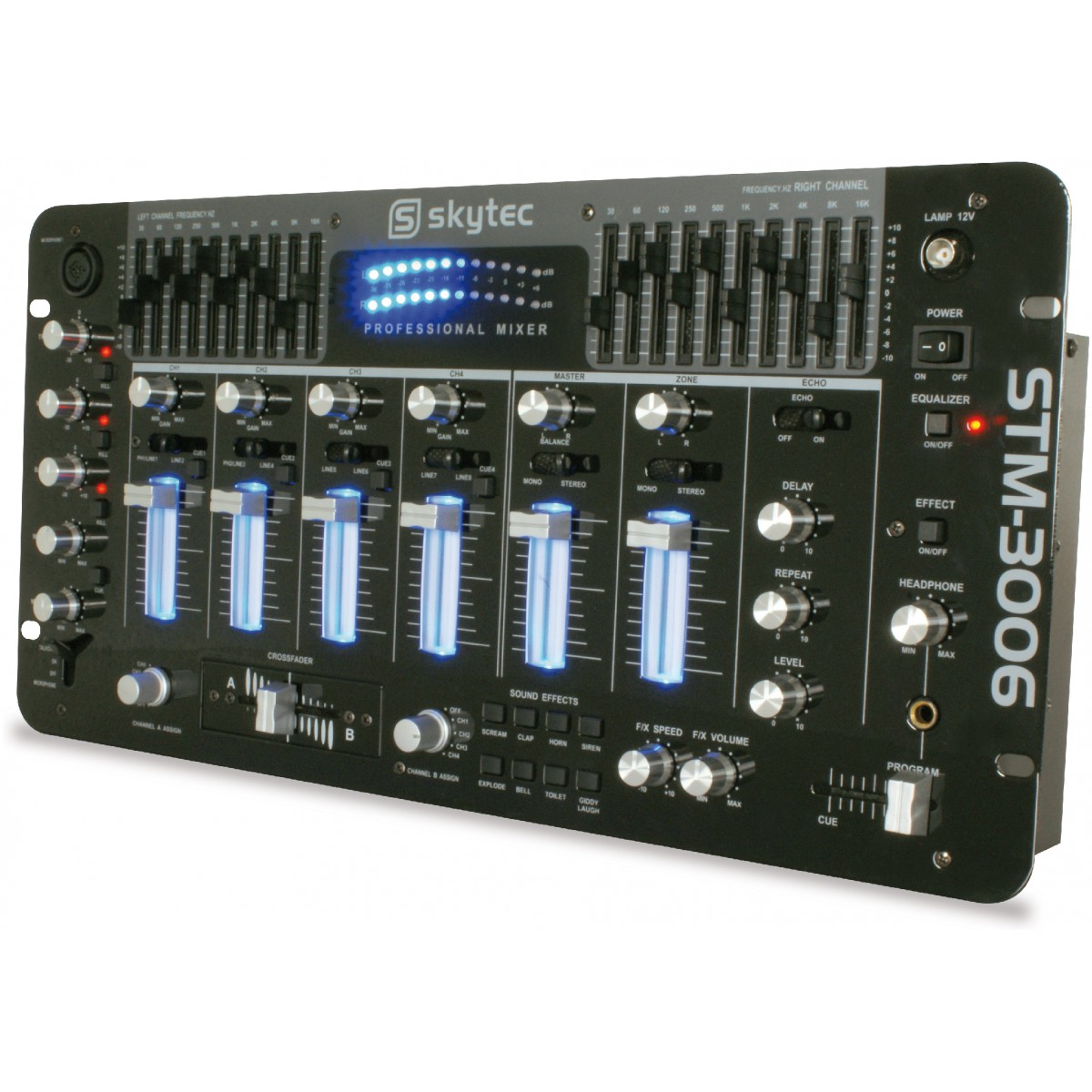 4-kanálový mixážní pult s DJ Mic Skytec STM-3006, černý