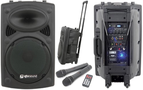 QTX QR-12PA, mobilní 12" zvukový systém MP3/SD/USB/2x VHF, 200W