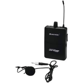 Omnitronic UHF-100 BP, kapesní vysílač 823.5MHz a klopový mikrofon