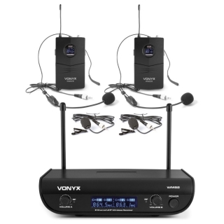 Vonyx WM82B, digitální UHF mikrofonní set 2 kanálový, 2x náhlavní mikrofon