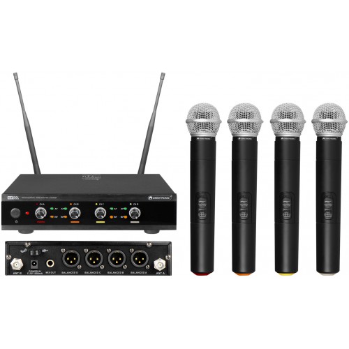 Omnitronic UHF-E4, 4-kanálový bezdrátový mikrofonní set 823.6/826.1/828.6/831.1 MHz