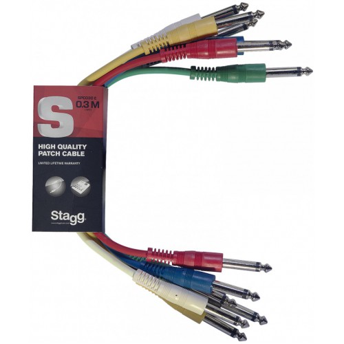 Stagg SPC030 E, propojovací mono kabely, Jack 6,3 mm – Jack 6,3 mm, 6 x 30 cm