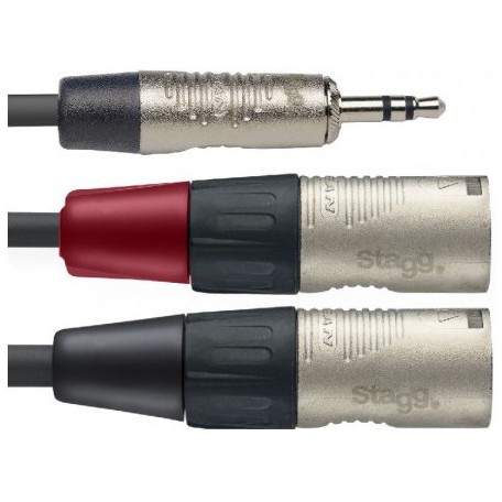 Stagg NYC1/MPS2XMR, audio kabel Jack 3,5 mm stereo samec – 2x XLR samec, 1m