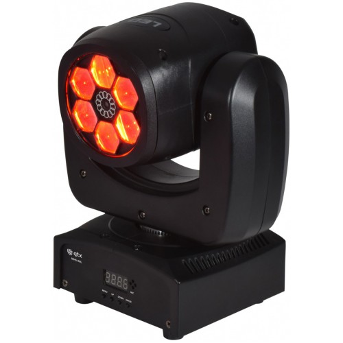 QTX LED MHS-90L, otočná hlavice 6x10W Spot, 1x30mW zelený laser, DMX